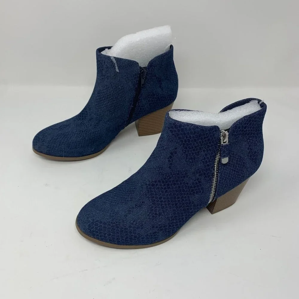 Style & Co‎ Masrinaa Ankle Booties Women's 5.5M Blue Snake Denim Side Zip S0646